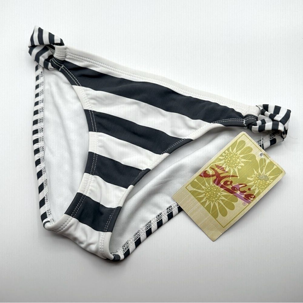 Hobie Grey and White Striped Bikini Bottom S NWT